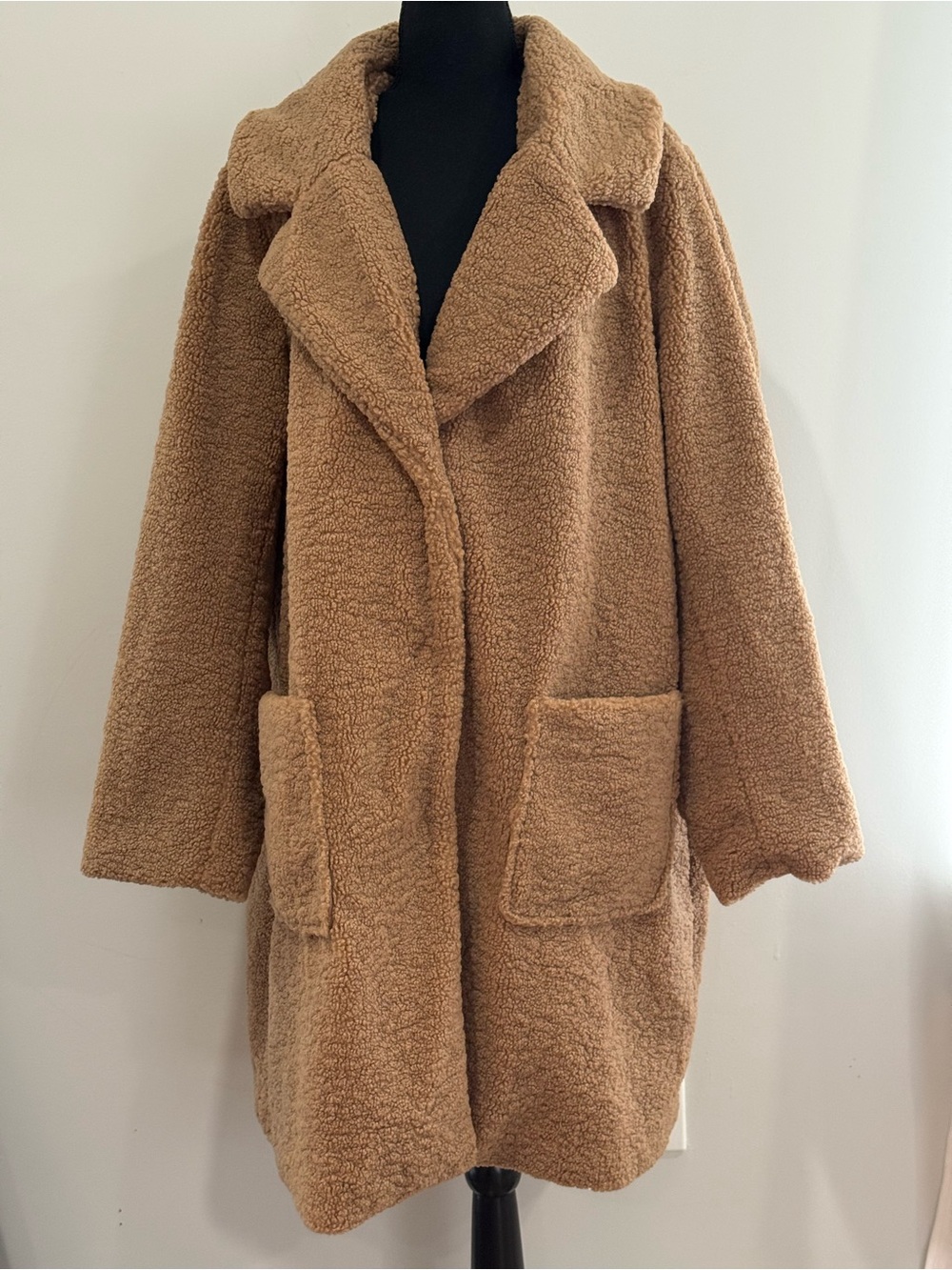 New Lane Bryant 18/20 Cozy Snap Down Teddy Faux-Shearling Coat - Camel